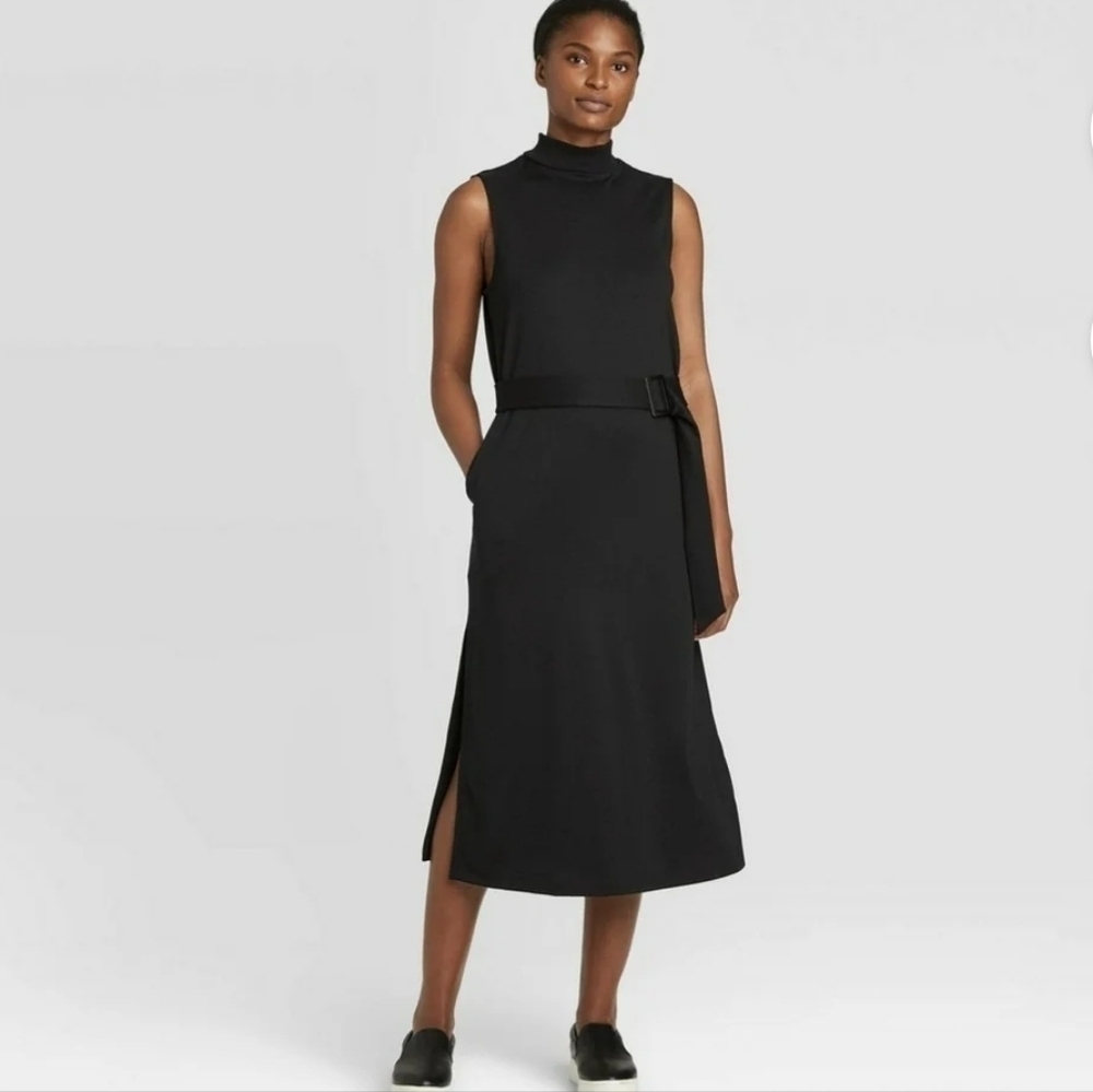 Prologue High Neck Black Stretch Sleeveless Midi Dress